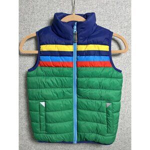 Mini Boden Size 7/8 Y Puffer Vest Rainbow Stripes Green Zip Water Resistant
